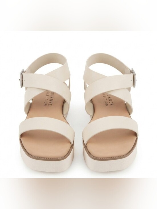 Journee Collection Shoes - Journee Collection Cream Cross-Strap Platform Sandals Size:8